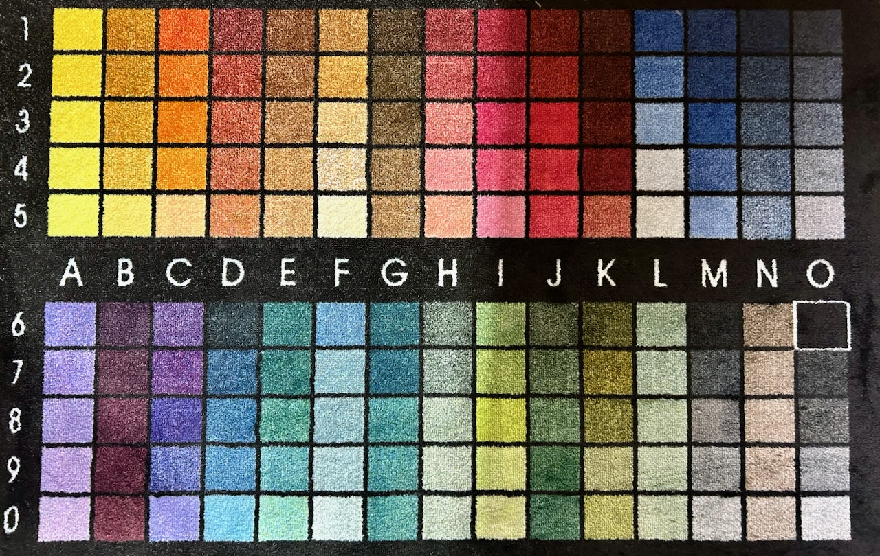 Original BoatMat HD DigiPrint color chart, columns A through O, rows 1-5 and 6,7,8,9,0
